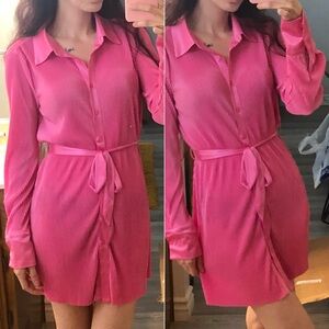 Ro & De Vibrant Pink Long Sleeve Dress